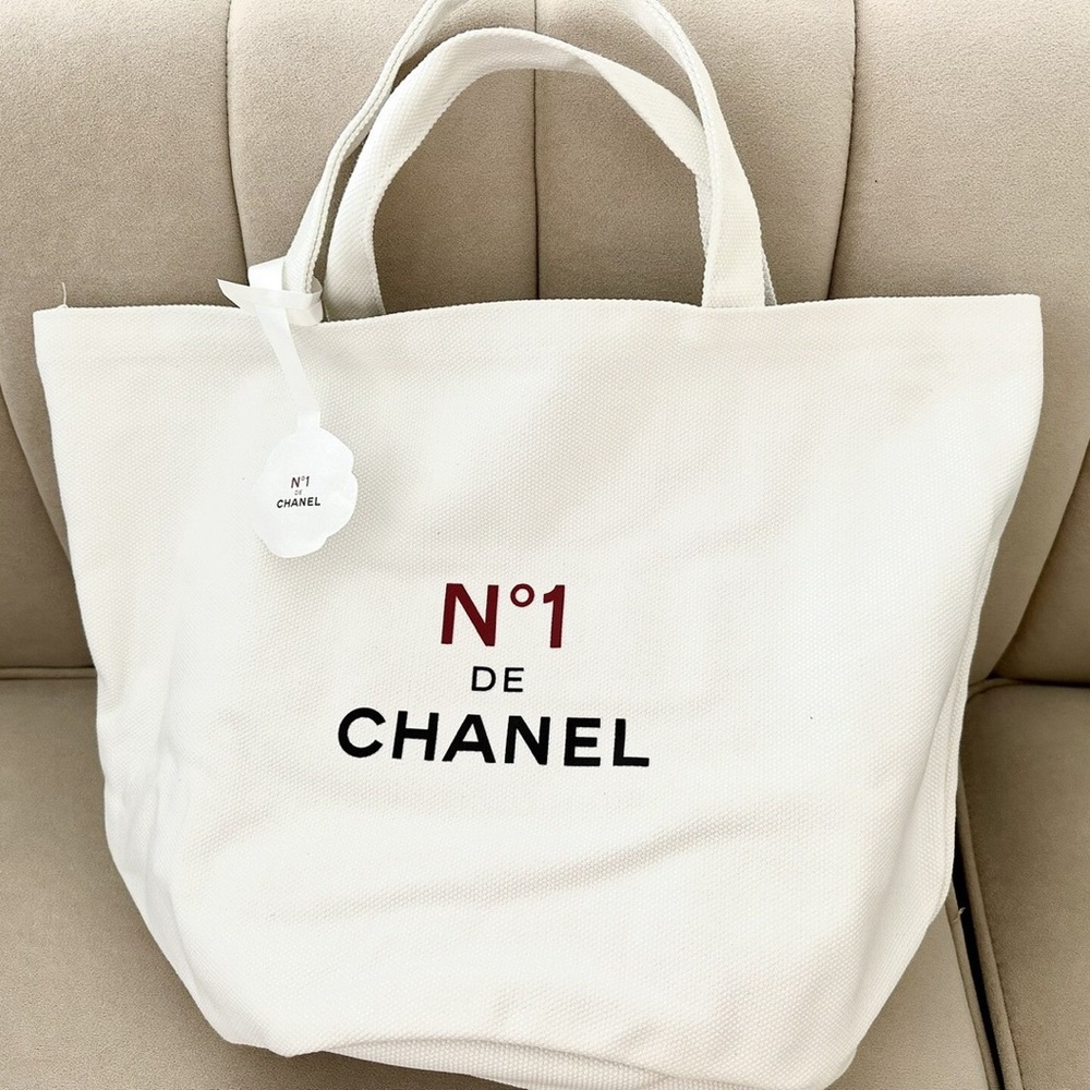 Chanel No.1 White Canvas Tote/Makeup Bag